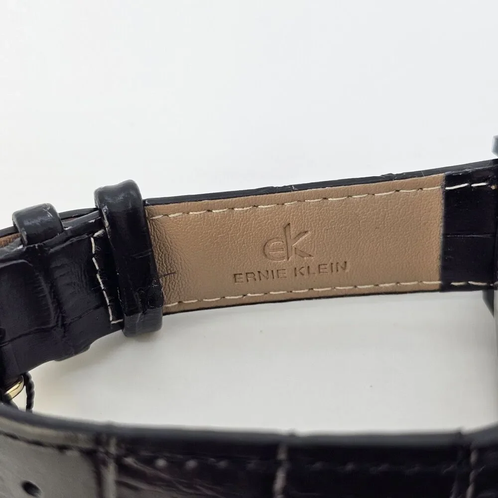 Ernie Klein 38MM Men’s Watch Blue Dial Black‎ Case Day Date Black Leather Bands